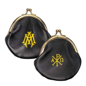 1687BK Genuine Sheepskin Leather Rosary Pouch in Soft Black