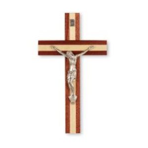 2023 10" Wood Inlay Crucifix with Antiqued Silver Finished Corpus