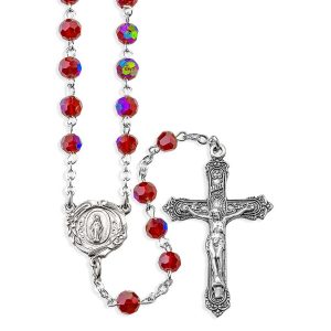 01116RB Ruby Aurora Borealis Bead Rosary, Boxed