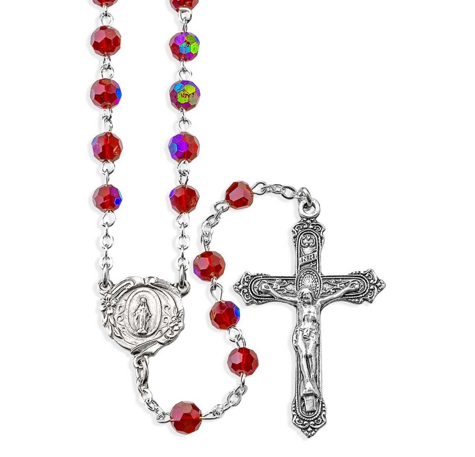 01116RB Ruby Aurora Borealis Bead Rosary, Boxed