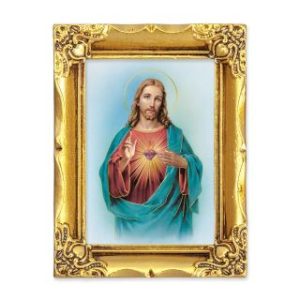 128-101 Sacred Heart 4 1/2" x 3 1/2" Antique Gold Frame