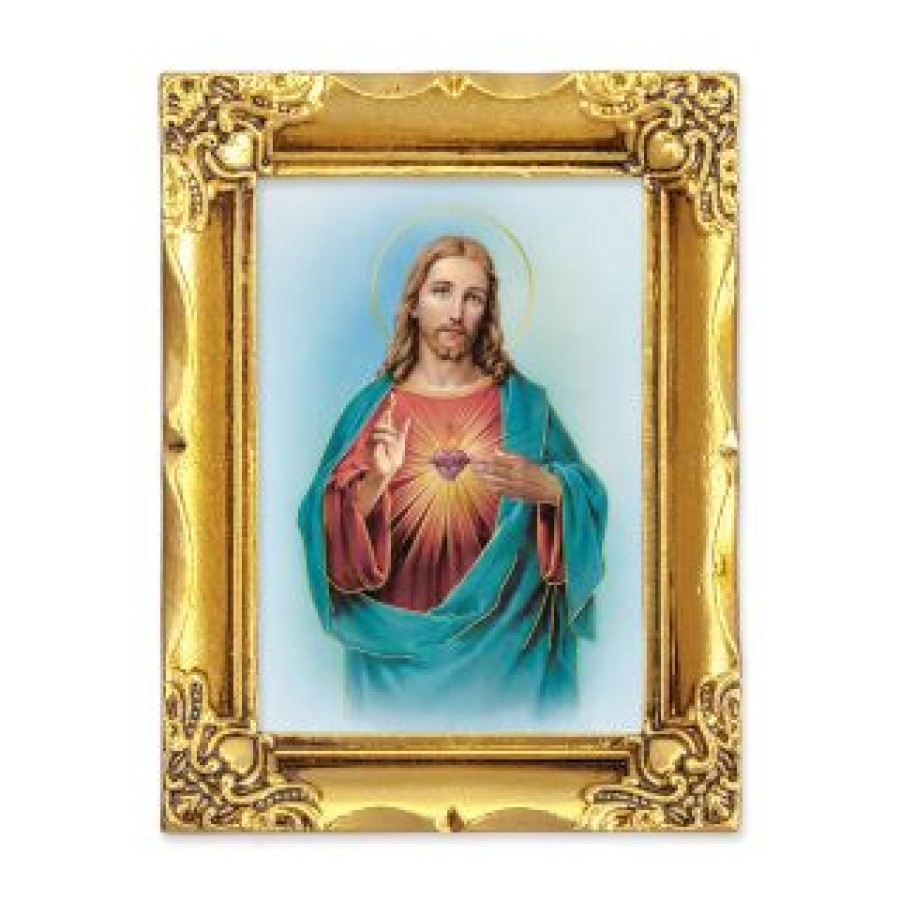 128-101 Sacred Heart 4 1/2" x 3 1/2" Antique Gold Frame