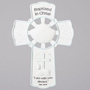 42698 7.75"H BAPTISM BOY WALL CROSS BLUE/WHITE
