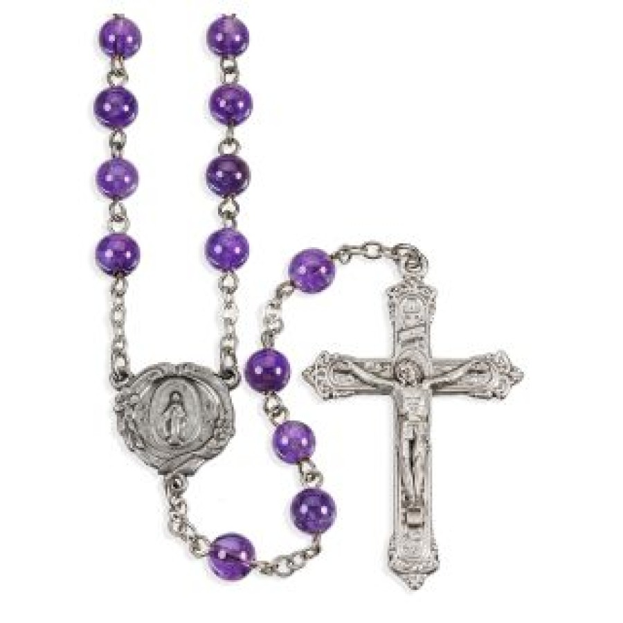 185AM 6mm Genuine Amethyst Bead Rosary, Boxed