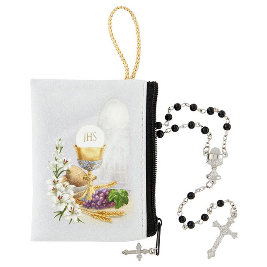 P1319 Black First Communion Rosary with Case