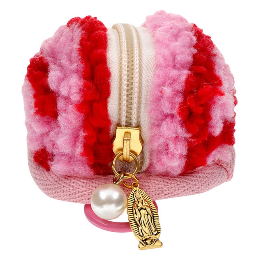 T1222 Our Lady of Guadalupe Pearl Fuzzy Rosary Case with Clip