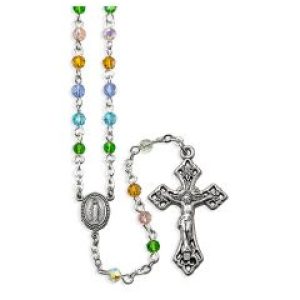 01114MC Multicolor Aurora Borealis Crystal Bead Rosary, Boxed