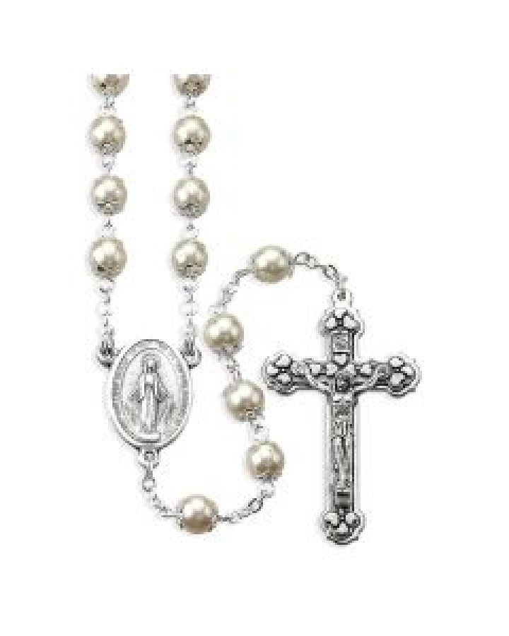 109WT White Pearl Capped Bead Rosary