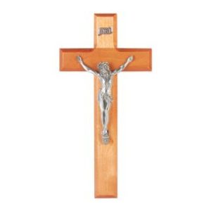 26p-10c1 10" Natural Cherry Wood Crucifix with Fine Pewter Corpus