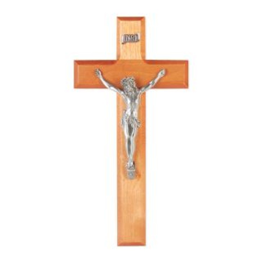 26p-10c1 10" Natural Cherry Wood Crucifix with Fine Pewter Corpus