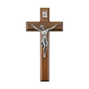 50P-7W1 7" Walnut Cross with Genuine Fine Pewter Corpus