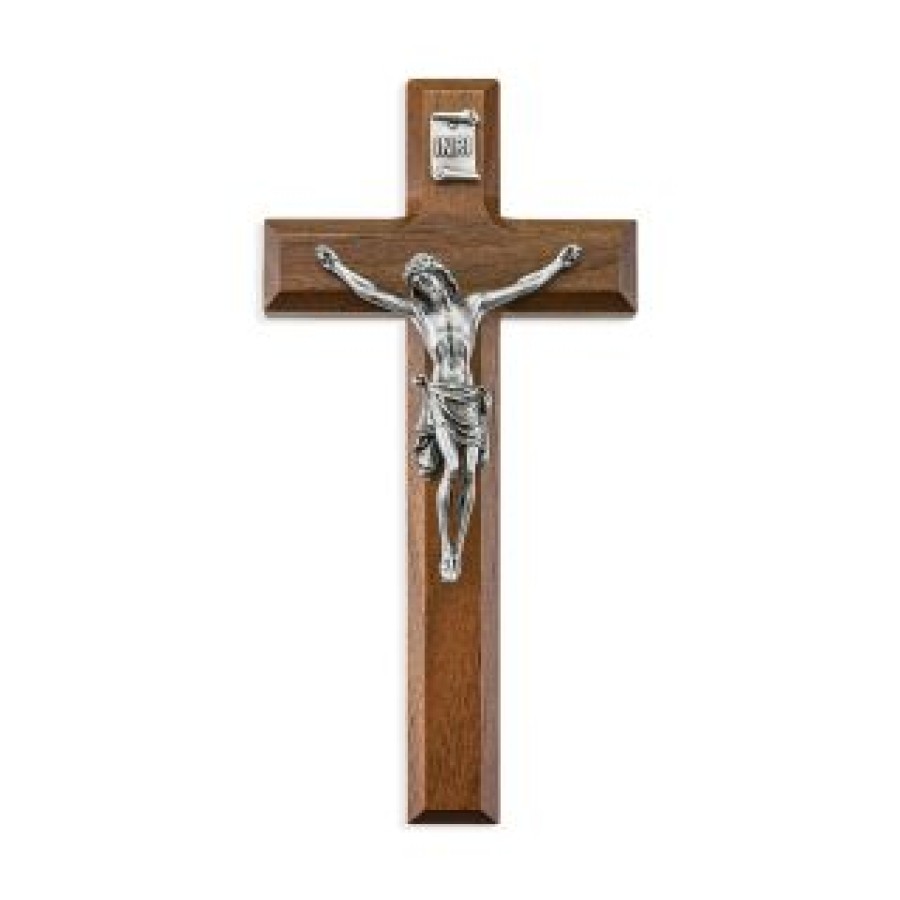 50P-7W1 7" Walnut Cross with Genuine Fine Pewter Corpus