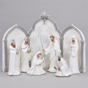 133013 11.25"9PCST NATIVTY SILVER DOT