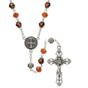 BK-18310 Sun Crystal Rosary - Saint Benedict