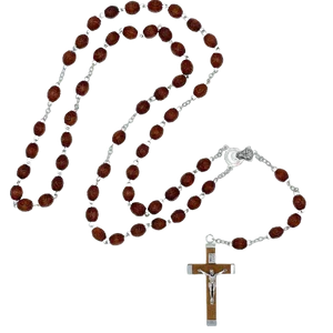 106-16-0220 Wooden Rosary with Light Brown Wooden Crucifix