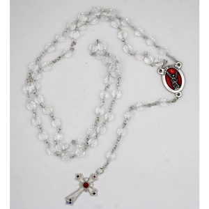108-16-7504 St. Michael center crystal rosary with decorative crucifix and red enameled