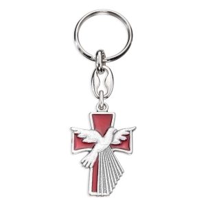 1494-651 Red Epoxied Cross with Holy Spirit Confirmation Keychain