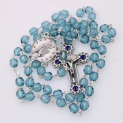 223-16-1013 6mm Firepolished Blue Topaz Rosary with Miraculous Center