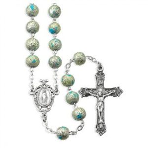 1157-8S 8mm Silver Lava Bead Rosary