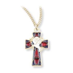 624BX 1 3/8" Red Epoxied Cross with Holy Spirit and IHS