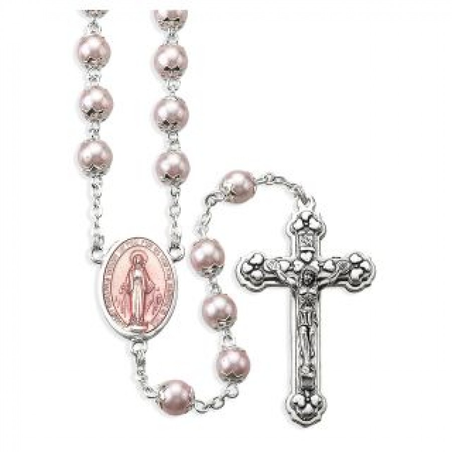 109RO Rose Pearl Capped Bead Rosary