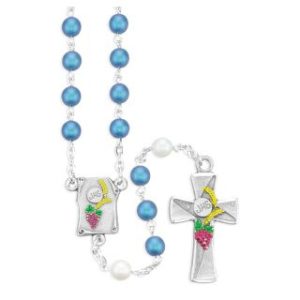 80006BW 6mm Pearlized Blue Glass Bead with White Our Father Beads