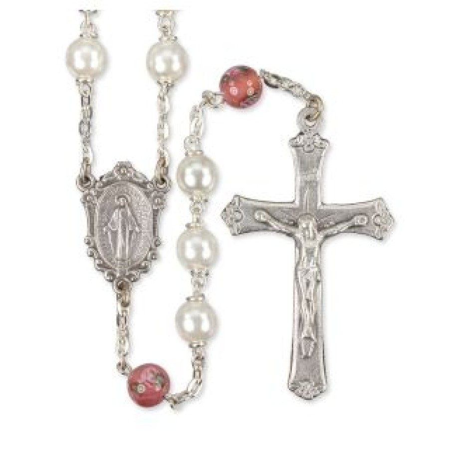 2307WT White Pearl Bead Rosary