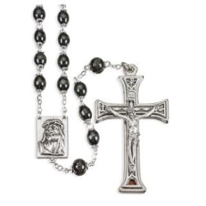 01282BK Black Palisander Bead Rosary with Deluxe Center and Crucifix
