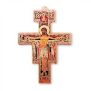 2941-9  9" Gold Stamped Wooden San Damiano Cross